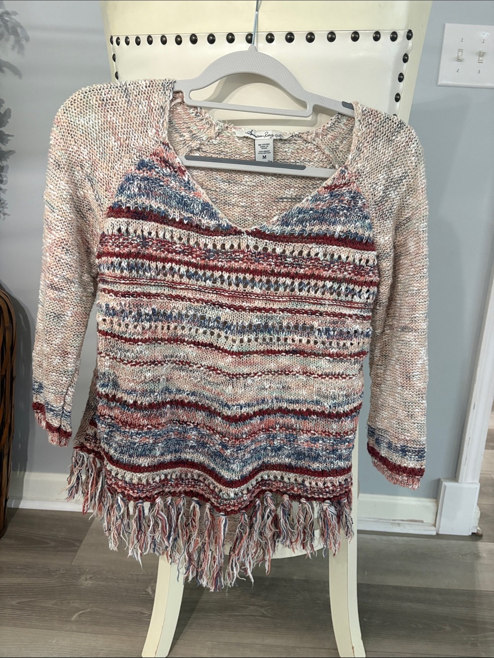 American Rag Striped Fringe Sweater Multicolor Size Medium